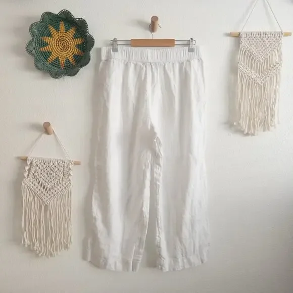 Tahari White Wide Leg Pull On Linen Pants Size XL - Picture 2 of 6